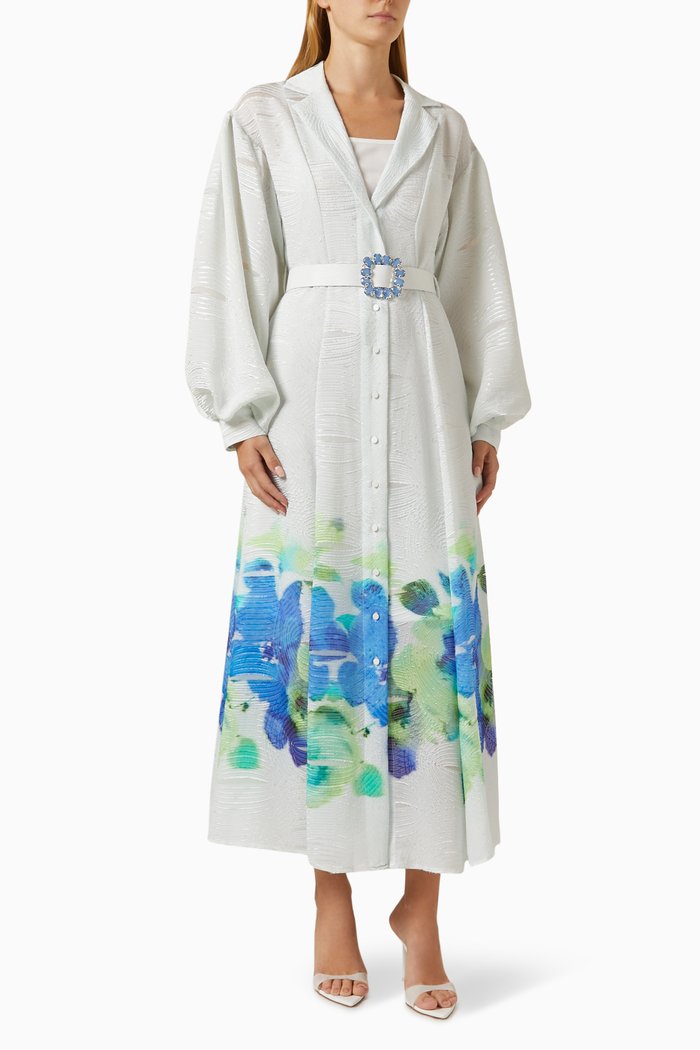 Printed Shirt Maxi Dress in Rayon-blend, Blue