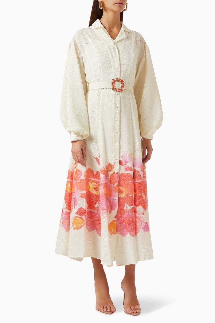 Printed Shirt Maxi Dress in Rayon-blend, Orange