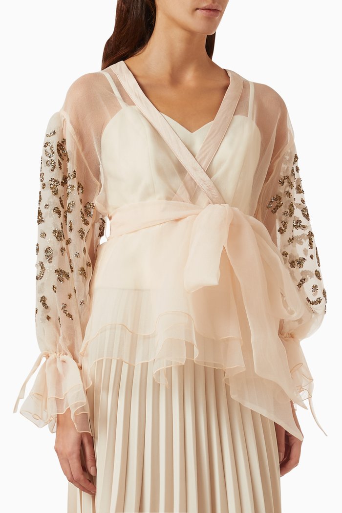 

Glitter Sleeves Tie-up Shirt in Tulle, Neutral