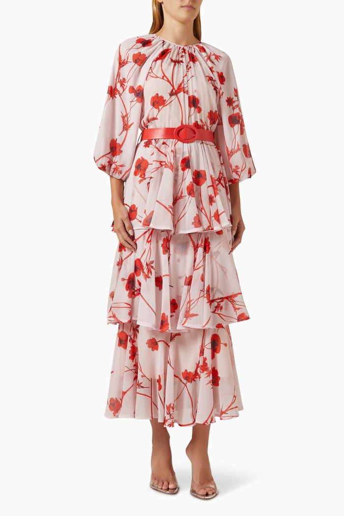 

Floral-print Tiered Midi Dress, Pink