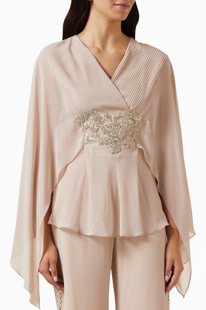 

Embellished-belt Blouson Top in Crepe, Neutral