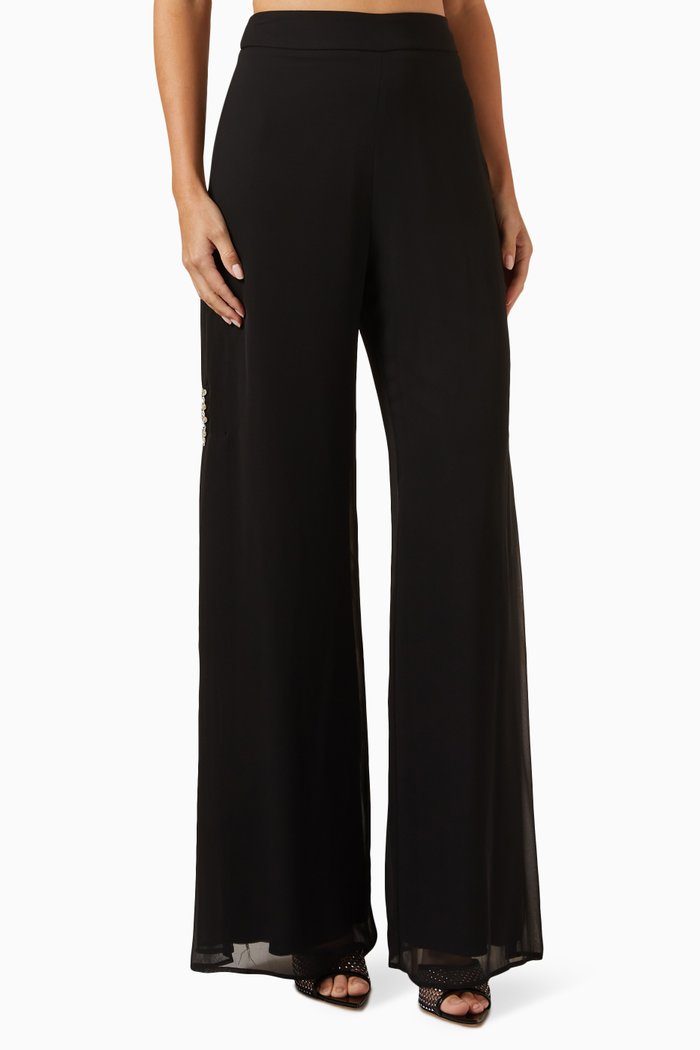 Wide-leg Pants in Chiffon, Black