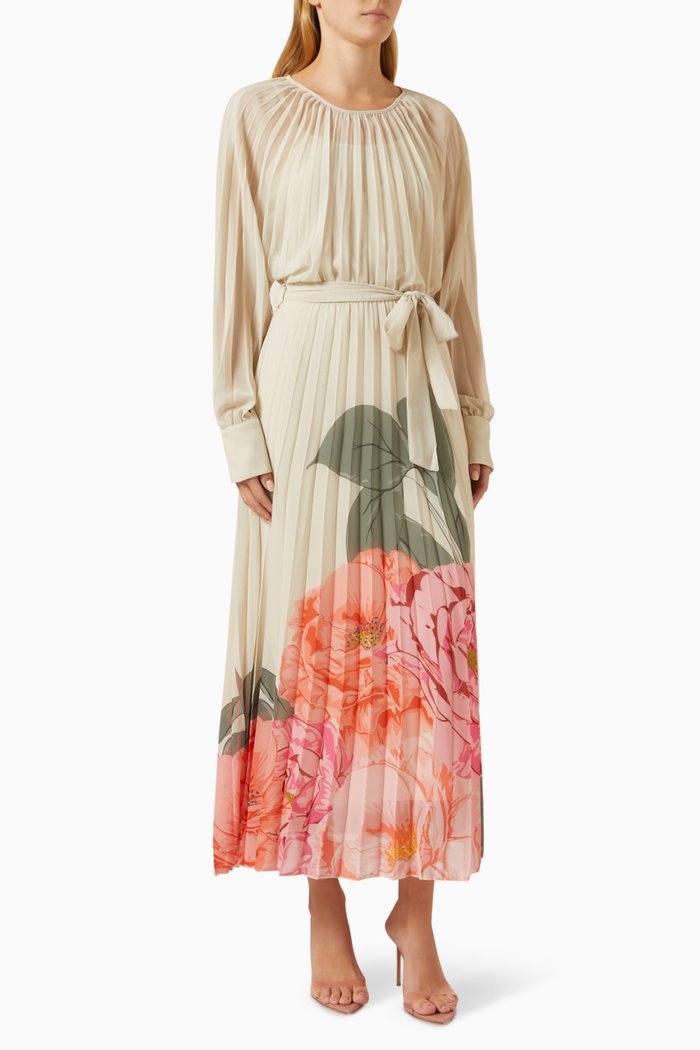 

Floral-print Pleated Midi Dress, Orange