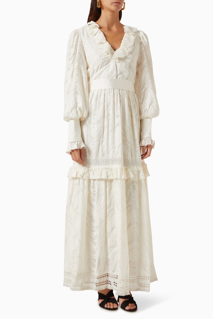 

Ruffled Printed Maxi Dress in Viscose-blend, White