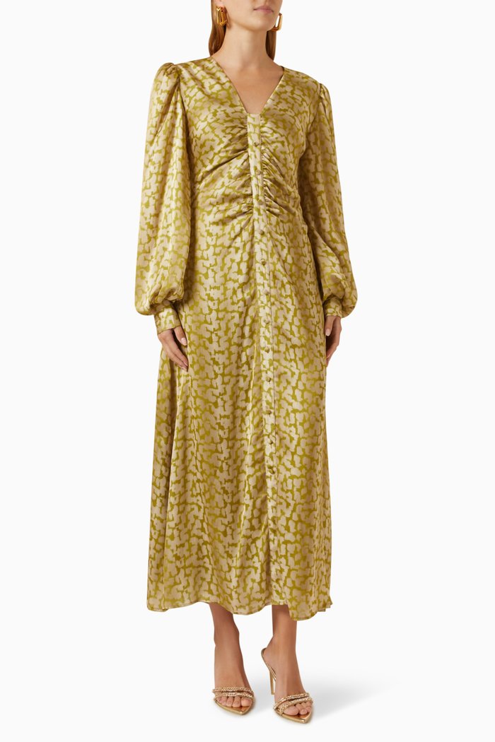 

Abstract-print Midi Dress in Satin, Green