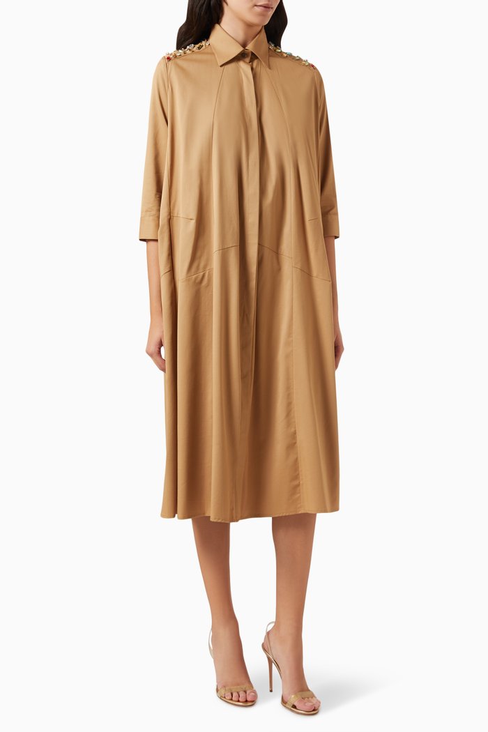 

Crystal-embellished Shirt Dress, Brown
