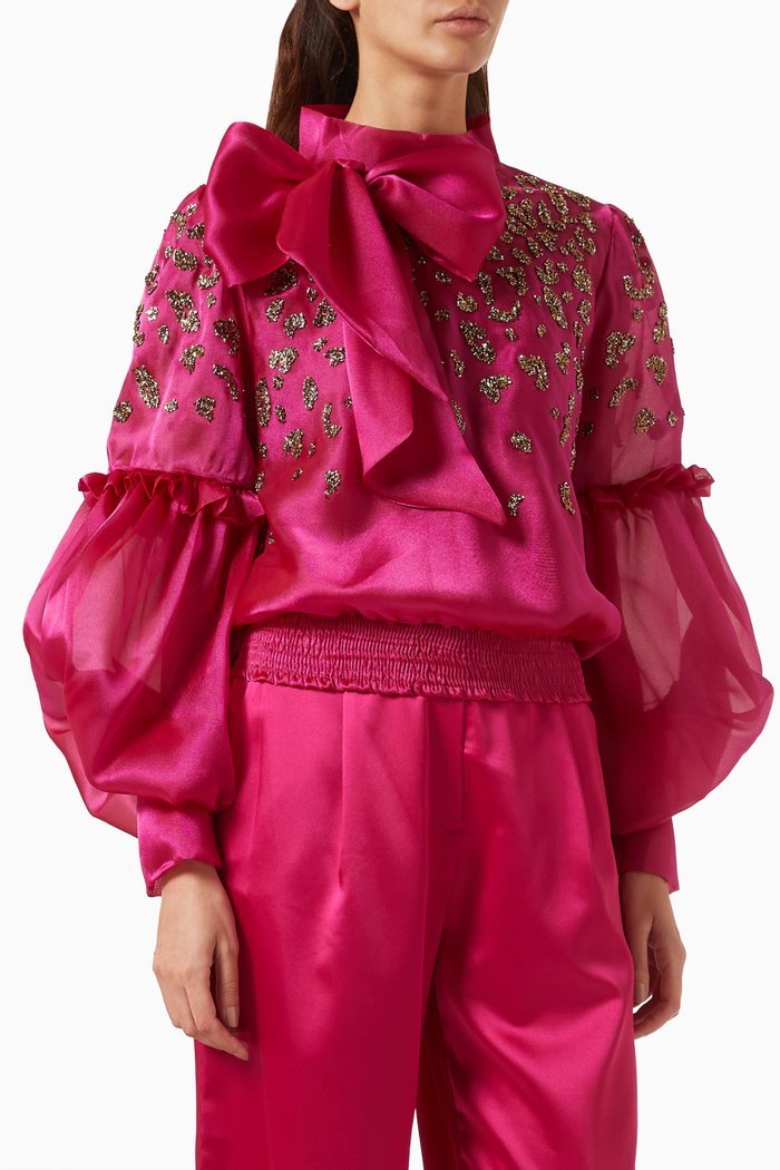 

Embellished Blouse in Satin, Pink