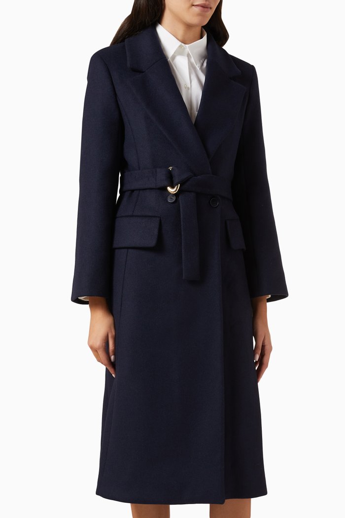 

Giblue Belted Coat in Wool-knit, Blue