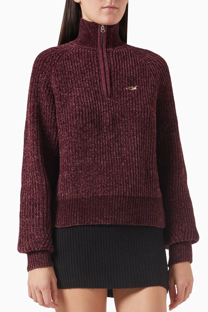 

Presley Zip-up Sweatshirt in Chenille, Burgundy