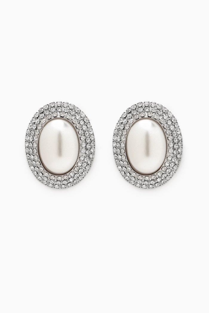 

Pearl Crystal Clip-on Stud Earrings, Silver