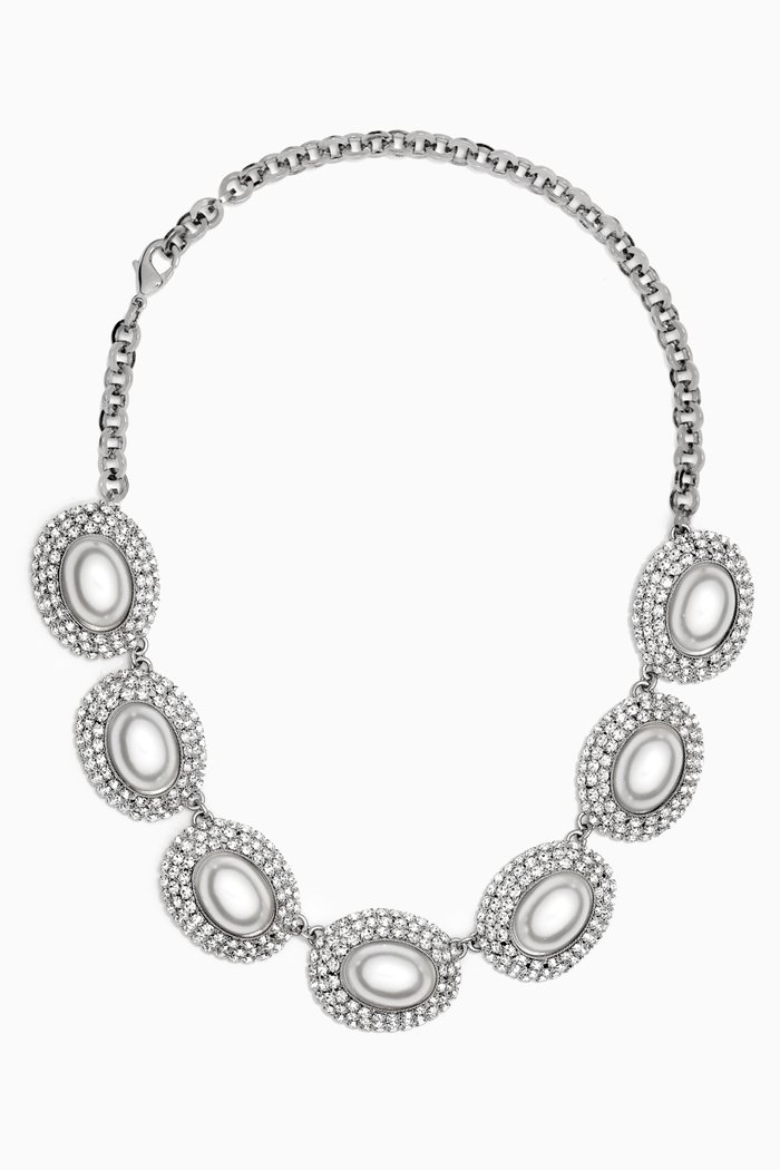Crystal Pearl Necklace, Silver