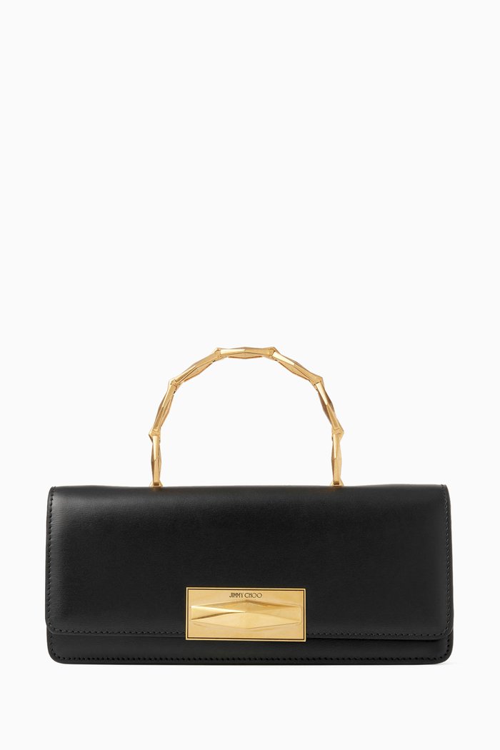 

Diamond Chain Top Handle Bag in Calf Leather, Black