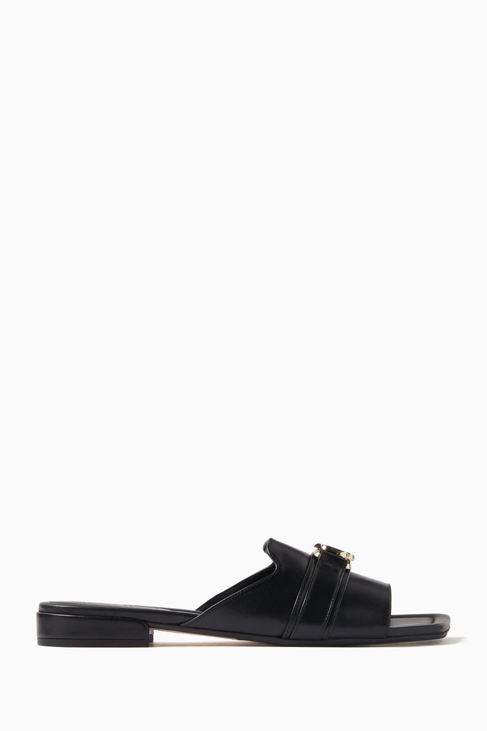 

Nako Flat Slides in Leather, Black