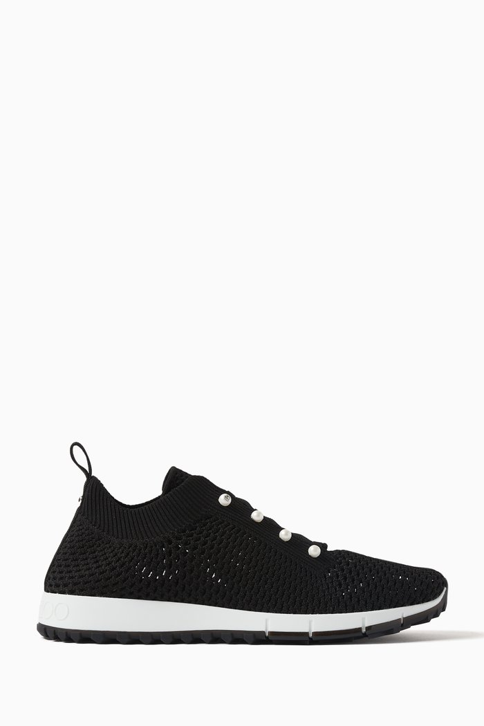 

Veles Pearl-embellished Sneakers in Crochet-knit, Black