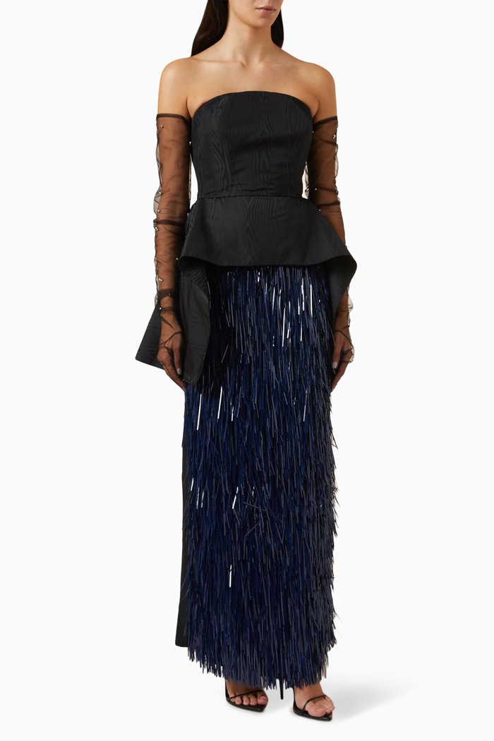

Embellished Strapless Peplum Dress, Black