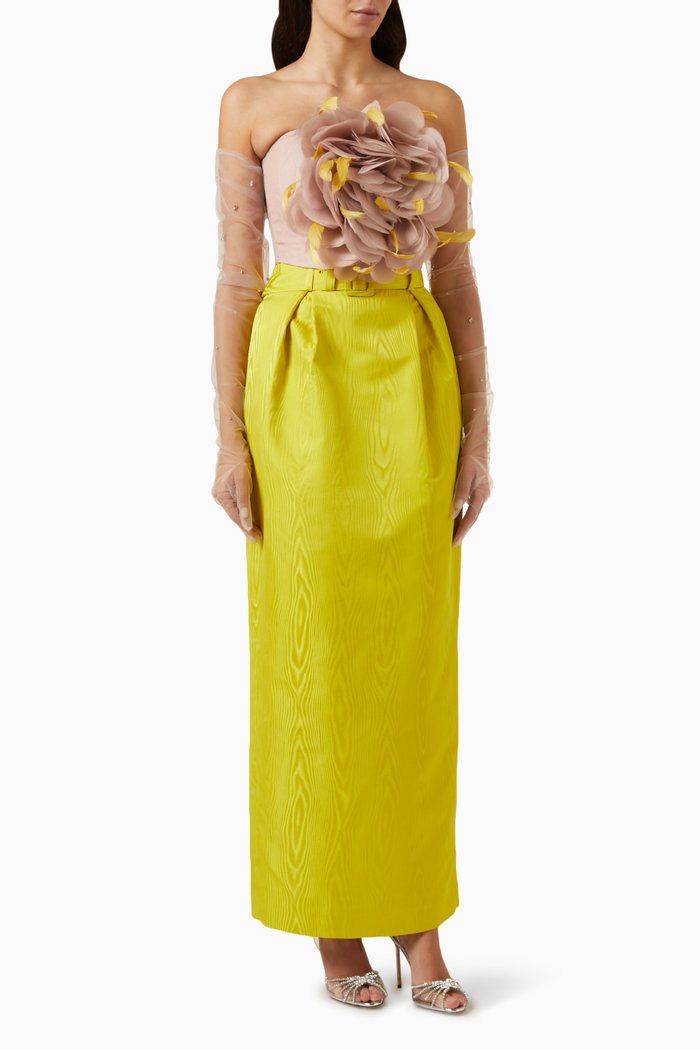 

Floral-applique Top & Skirt Set, Yellow
