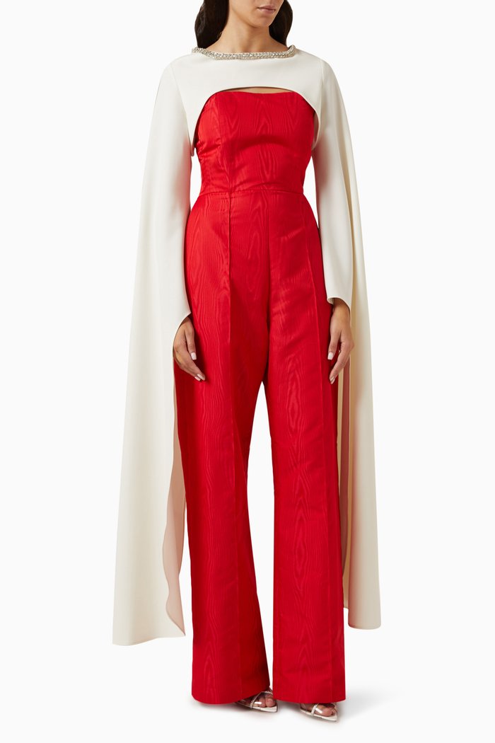 

Embellished Cape & Jumpsuit Set, Red