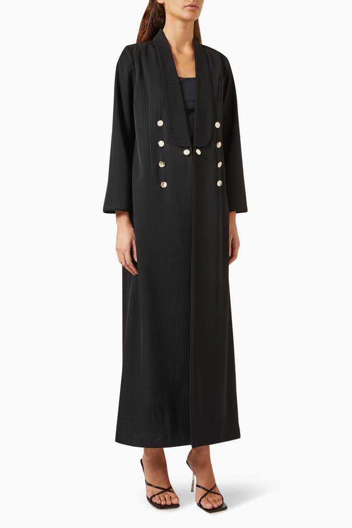 

Pinstripe Jacket Abaya in Crepe, Black