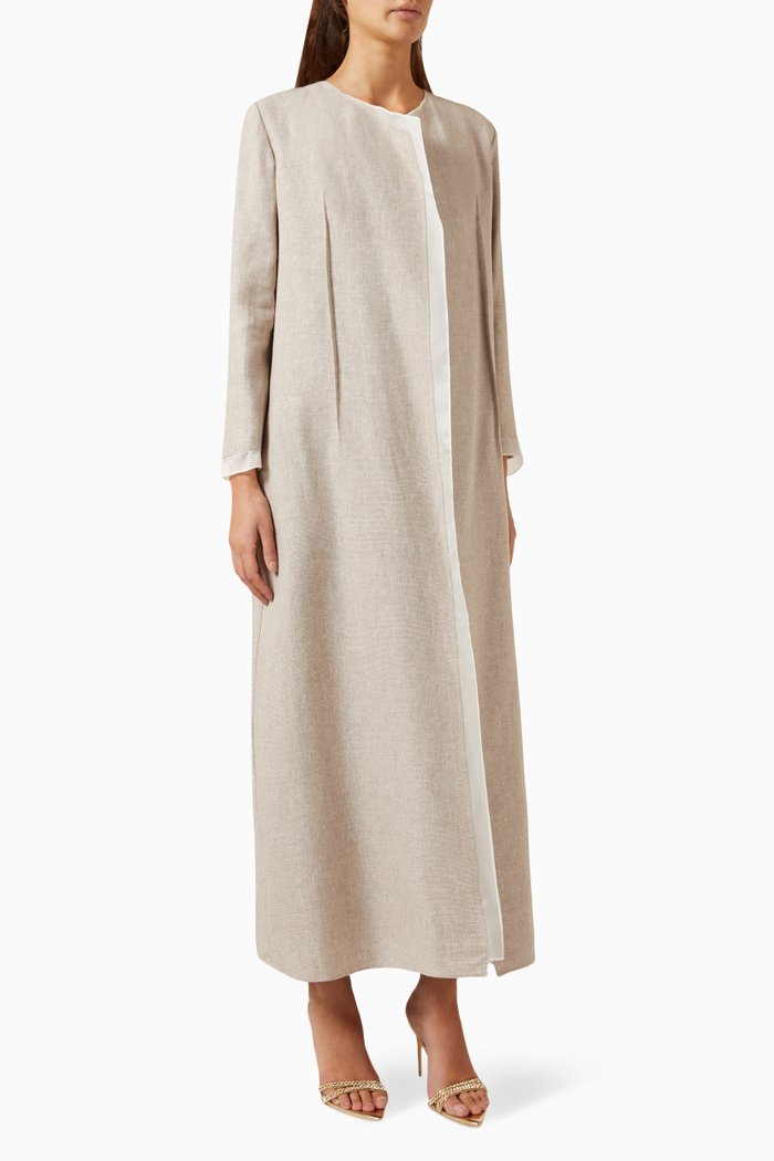 

Organza-trim Abaya in Linen, Brown