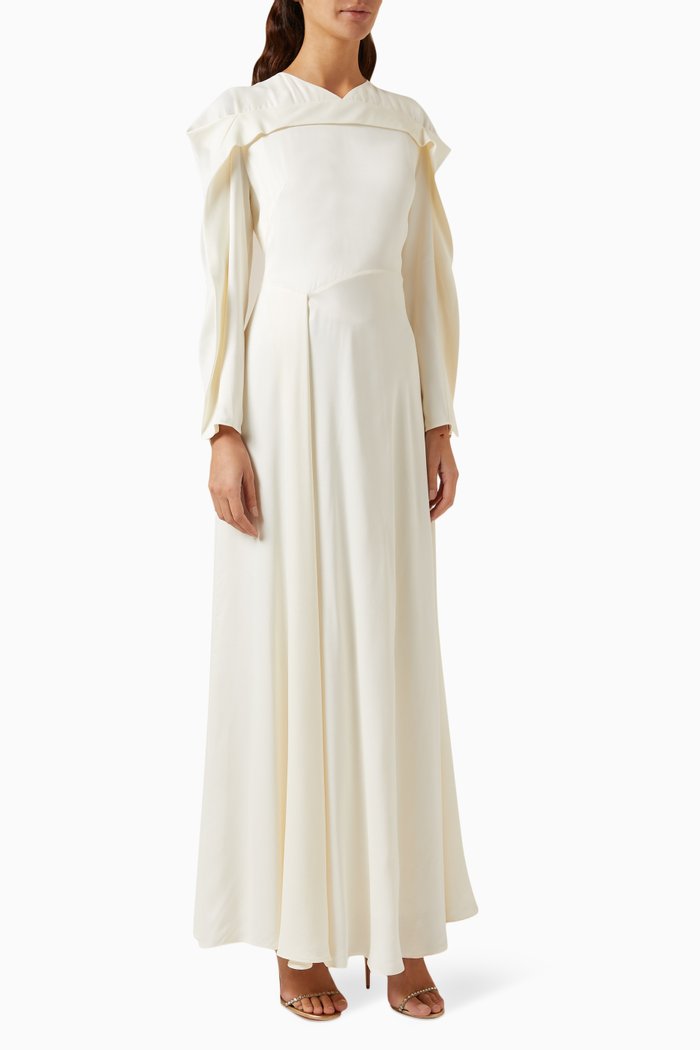

Panelled Shoulder Maxi Dress in Viscose-blend, White