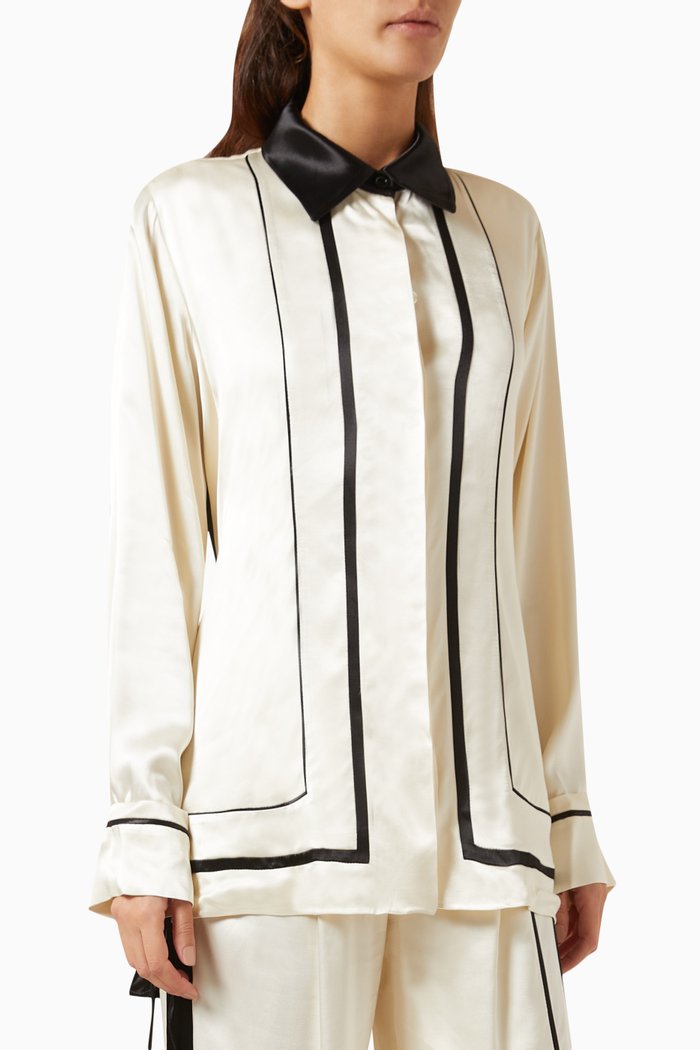 Contrast Stripe Blouse in Viscose, Neutral