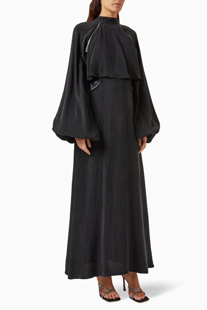 

Detachable Raglan Sleeve Maxi Dress in Cupro, Black