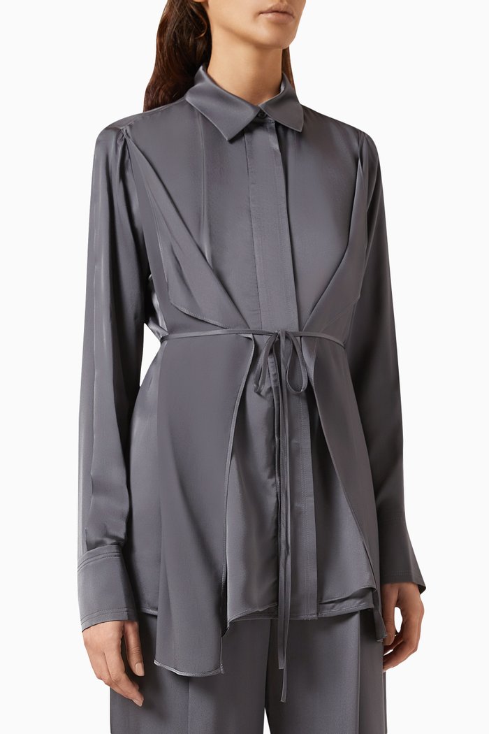 Tie-up Panelled Shirt in Viscose, Grey