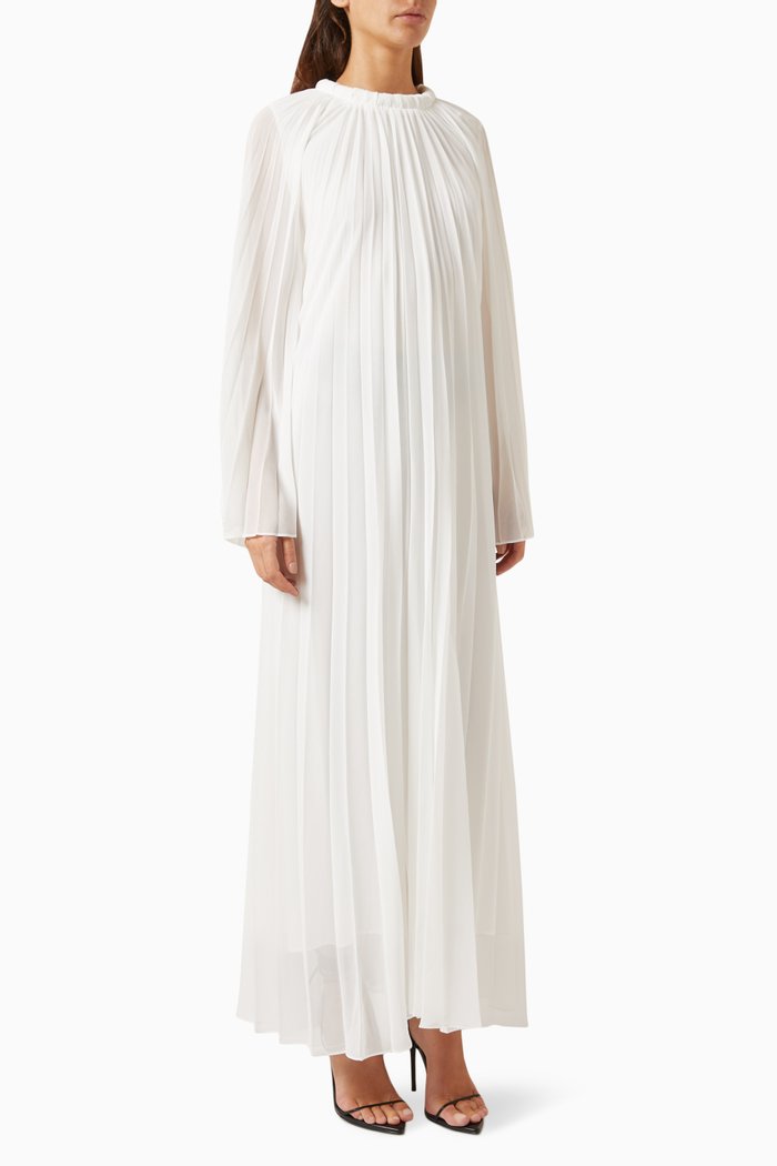 

Cross-tied Maxi Dress in Pleated-fabric, White