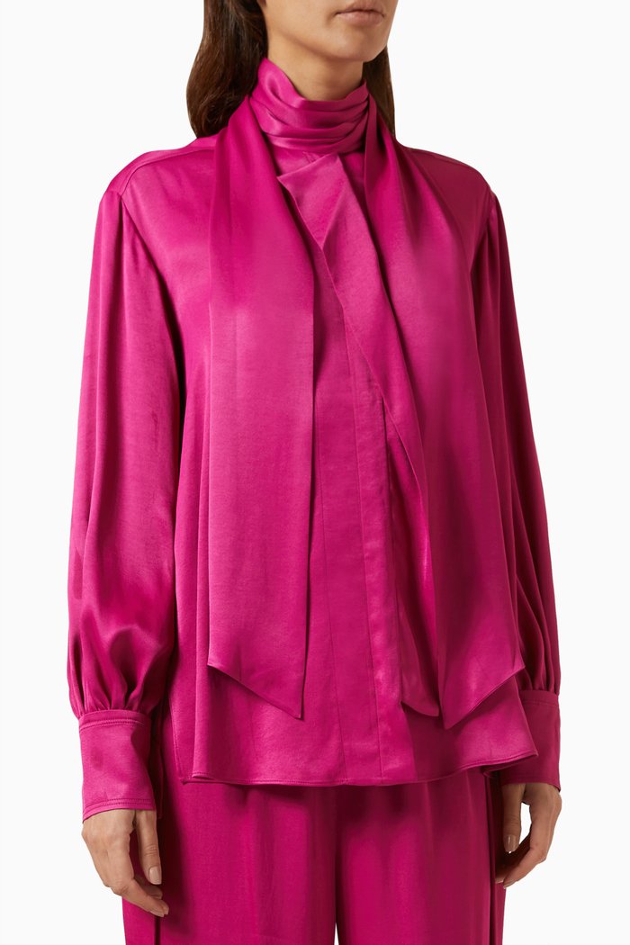 Scarf-style Blouse in Satin, Pink
