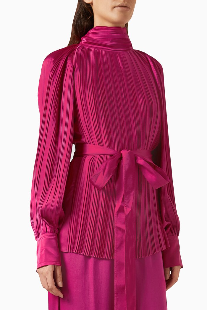 

Self-tie Pleated Blouse in Satin, Pink