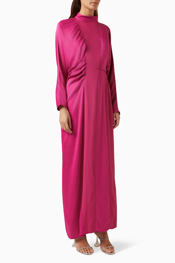 

Draped Maxi Dress in Satin, Pink