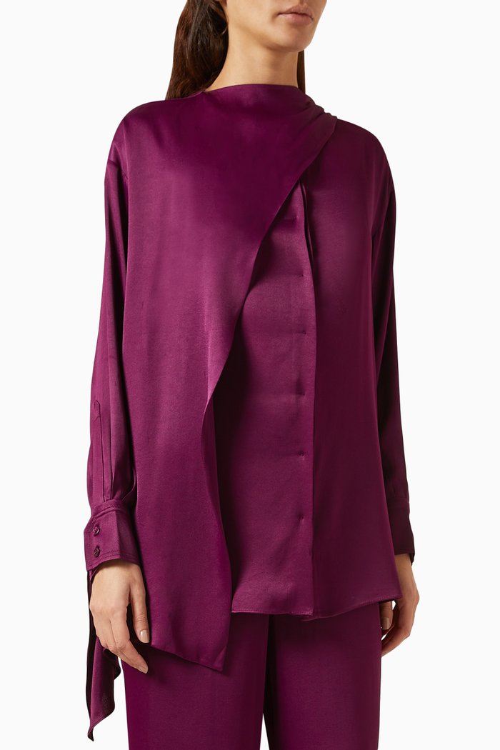 

Cape-style Panelled Blouse in Satin, Purple