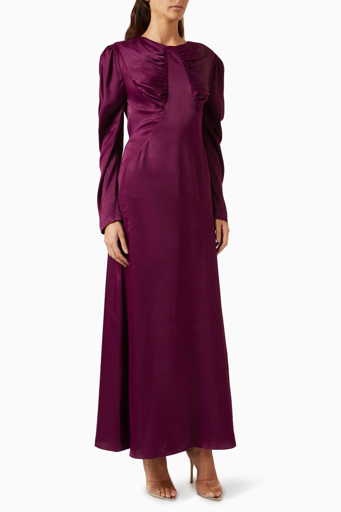 

Draped Maxi Dress in Satin, Purple