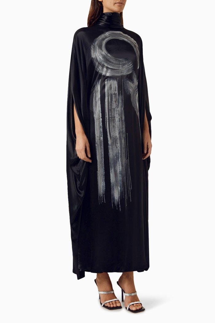

Printed Kaftan in Satin, Black