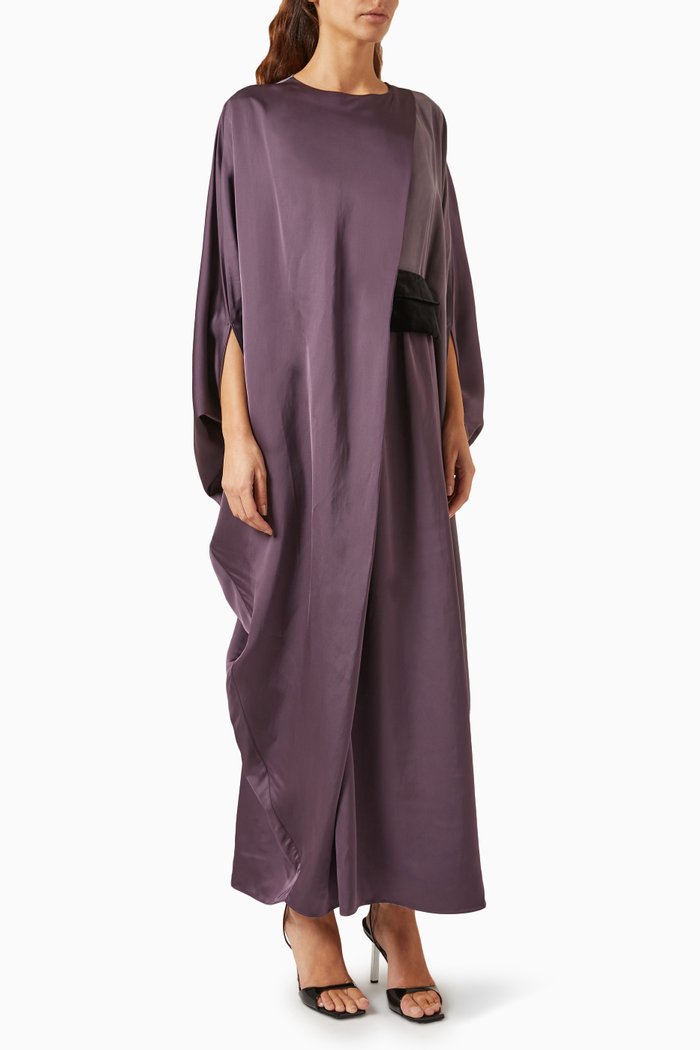 

Cross-tied Maxi Dress in Satin, Purple