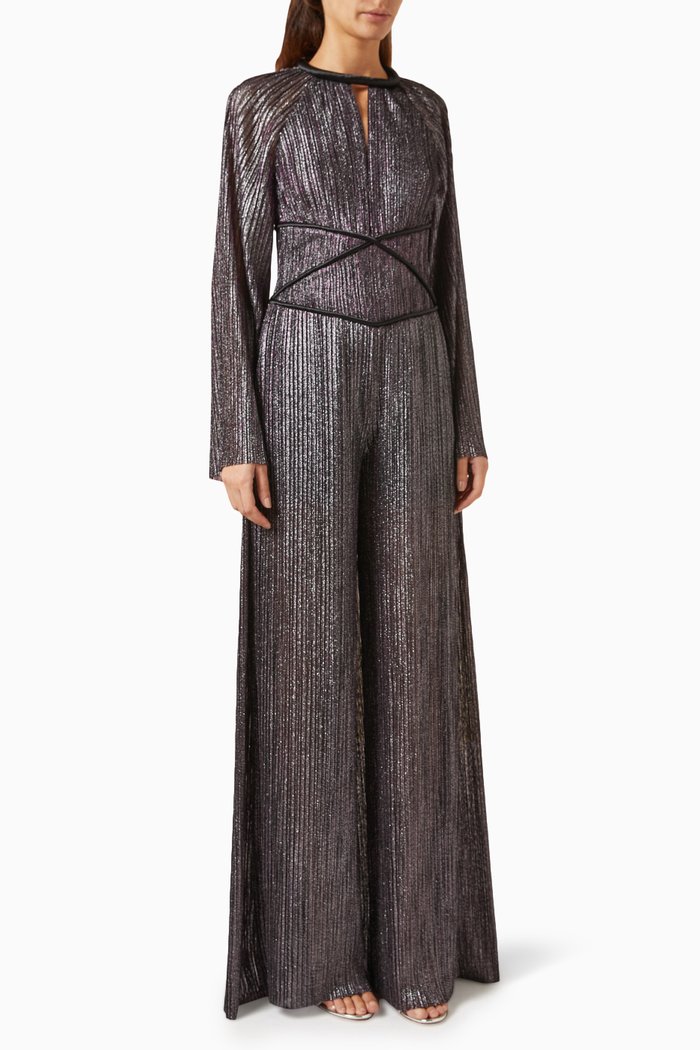 

Criss-cross Pleated Maxi Dress in Metallic Fabric, Purple