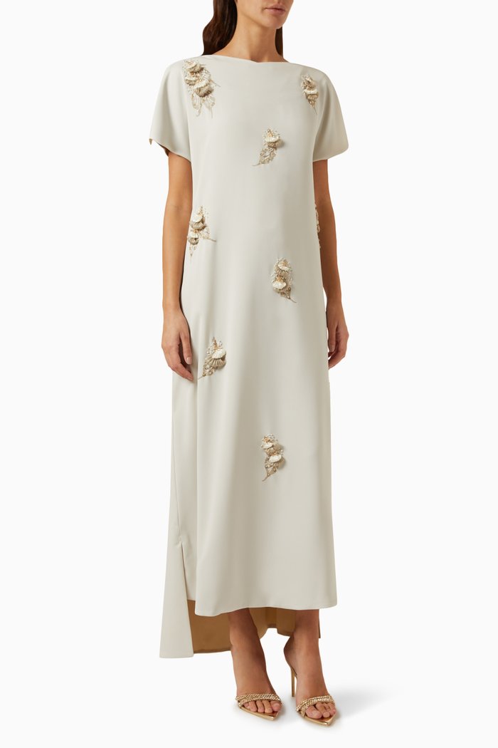

Floral-embellished Kaftan, Neutral