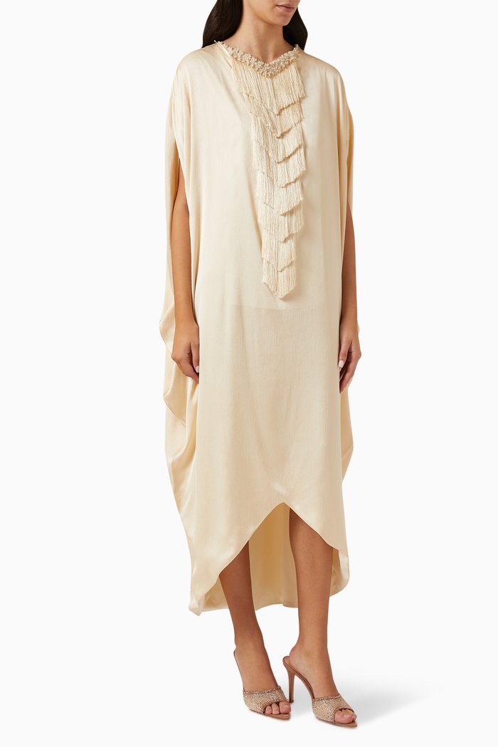 

Embellished Tiered Fringe Kaftan, Neutral