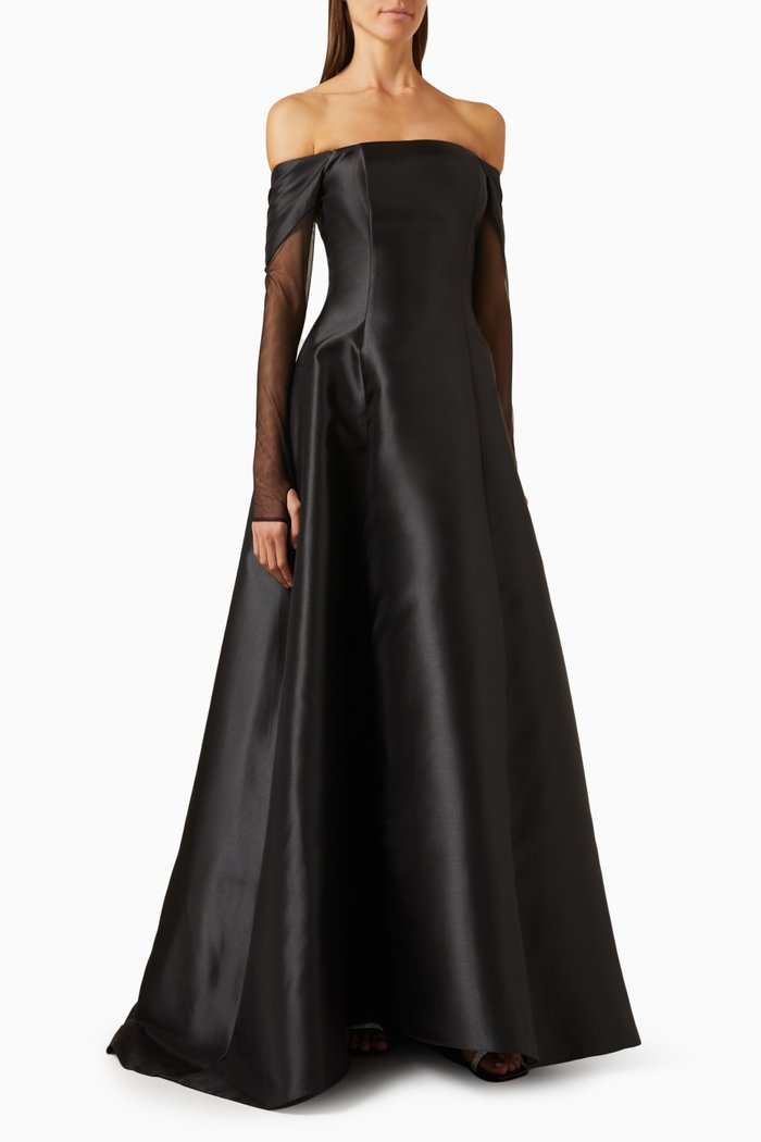 

Off-shoulder Ball Gown in Satin, Black