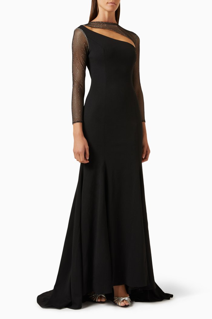 Cut-out Mermaid Gown in Crepe, Black