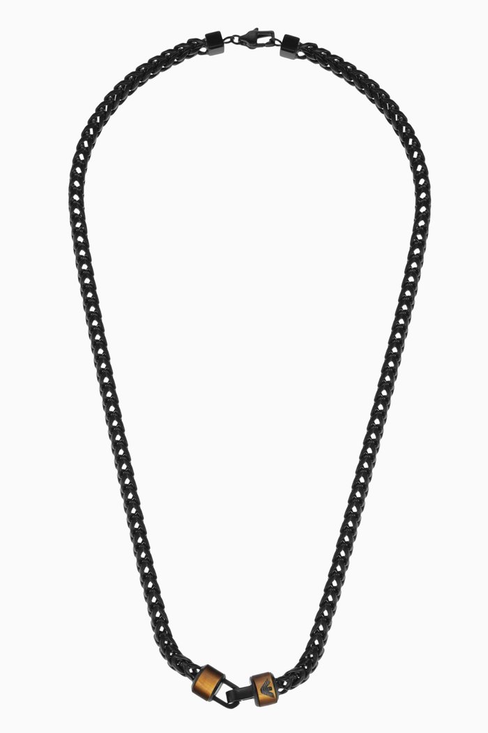 

Necklace in Tiger's Eye & Stainless Steel, Black