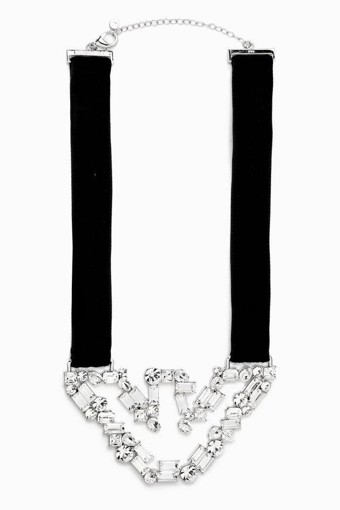 

Logo Glass-crystal Bib Necklace in Silver-tone Brass