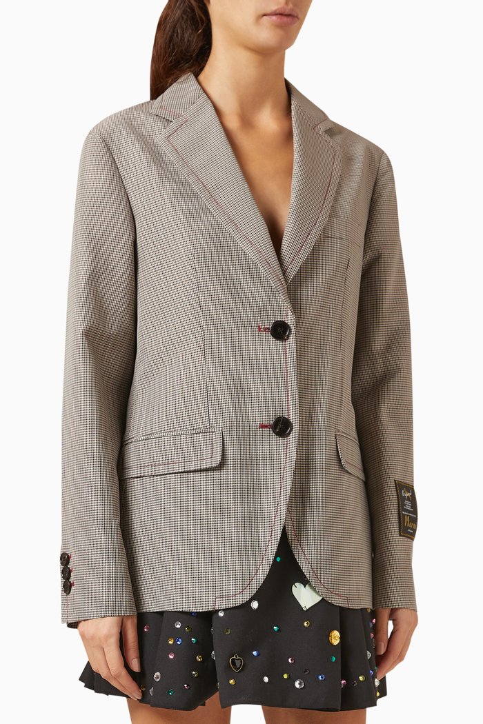 

Houndstooth Blazer Jacket in Wool-blend, Red