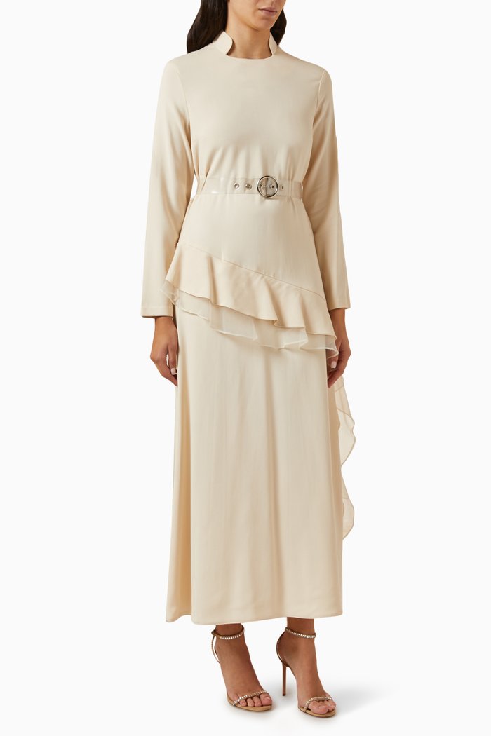 

Ruffle-trimmed Maxi Dress in Stretch-viscose, Neutral