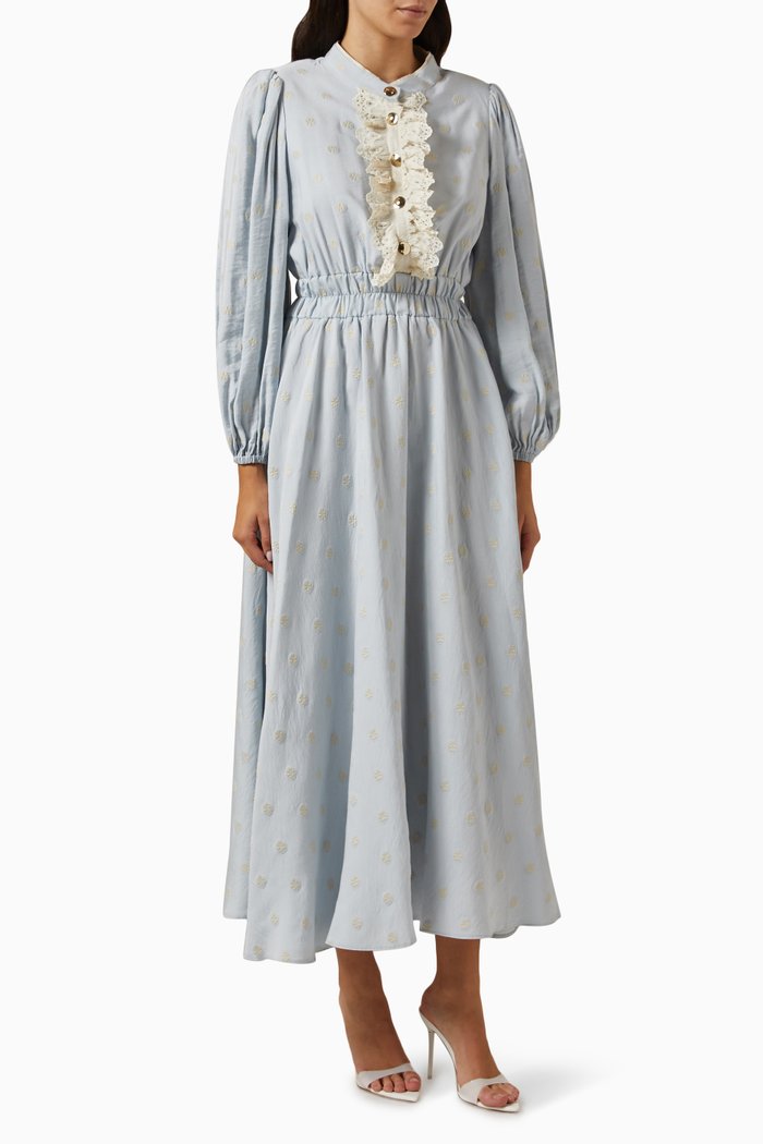 

Lace-trimmed Floral Maxi Dress, Blue