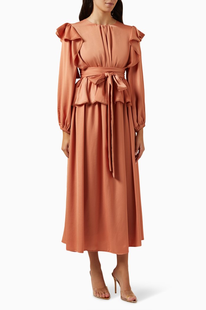 

Belted Maxi Dress in Satin-crepe, Orange
