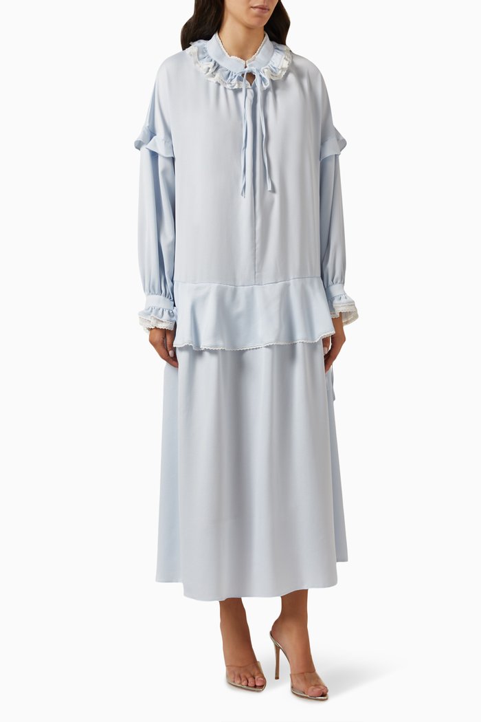 

Lace Ruffle-trimmed Maxi Dress in Satin-crepe, Blue