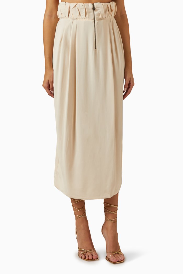 

Ruched High-waist Midi Skirt in Viscose-blend, Neutral