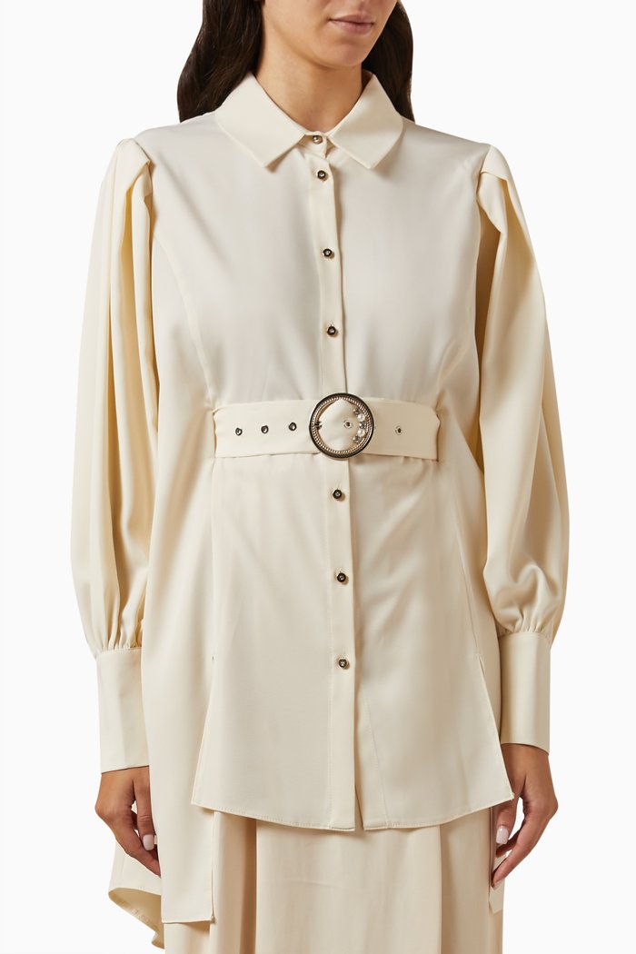 

Belted Blouse in Crepe, White
