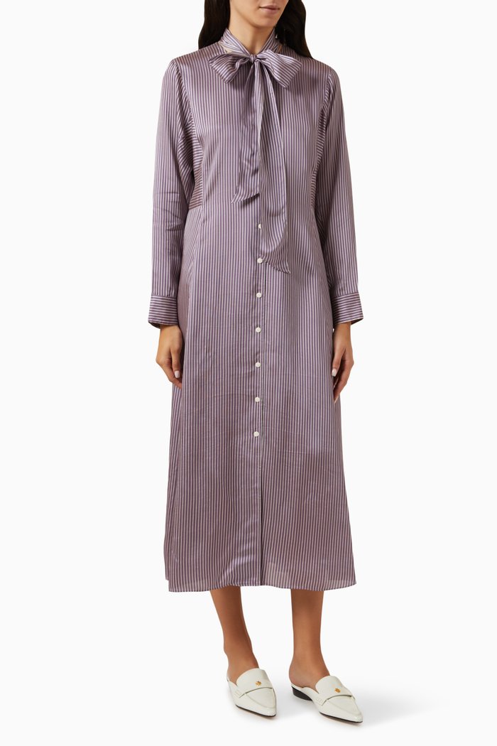

Striped Shirt Dress in Viscose-silk, Purple